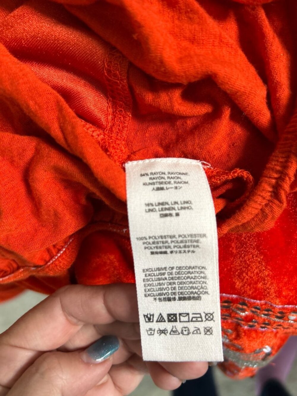 Free People Heart Aflame Top Women's Size Small Orange Sequin Balloon Sleeve - Picture 8 of 8
